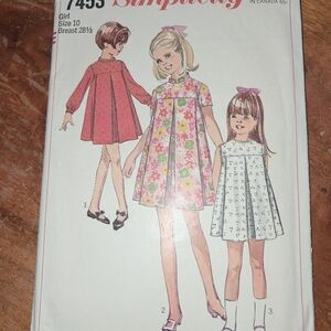 Simplicity Sewing Pattern Dress Girls Girl Size 10
